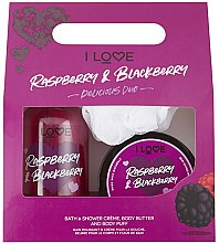 Духи, Парфюмерия, косметика Набор - I Love... Raspberry & Blackberry (sh/cr/500ml + b/butter/200ml + puff)