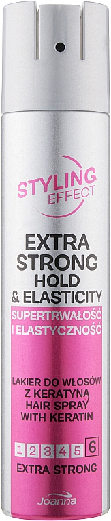Лак экстрасильной фиксации с кератином - Joanna Styling Effect Hold & Elasticity Hair Spray With Keratin Extra Strong