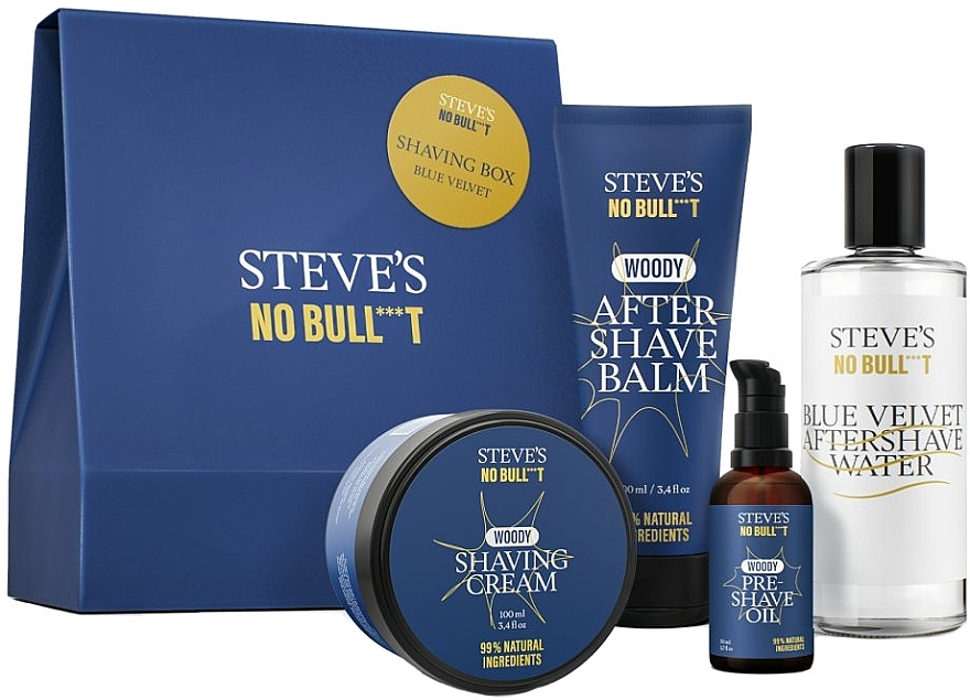 Steve's No Bull***t Blue Velvet - Набор (oil/aft/sh/50ml + sh/cr/100ml + aft/sh/balm/100ml + aft/sh/water/100ml) — фото N1
