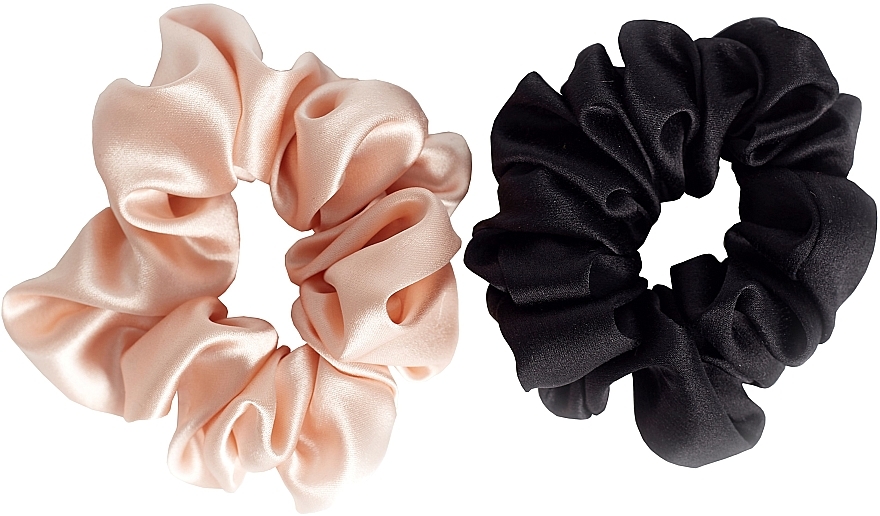 Набор резинок из натурального шелка, размер M, розовая+черная - de Lure Scrunchie Set  — фото N1