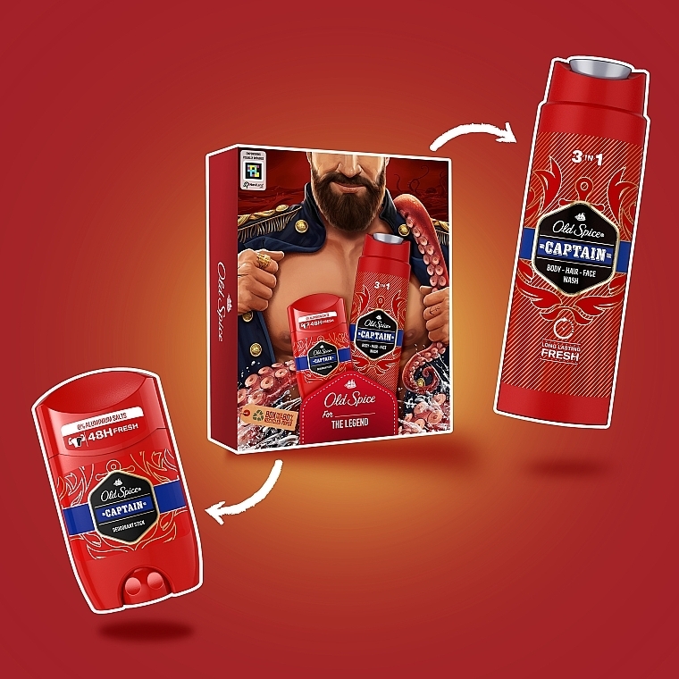 Набор - Old Spice Captain (deo/50g + sh/gel/250ml)  — фото N3