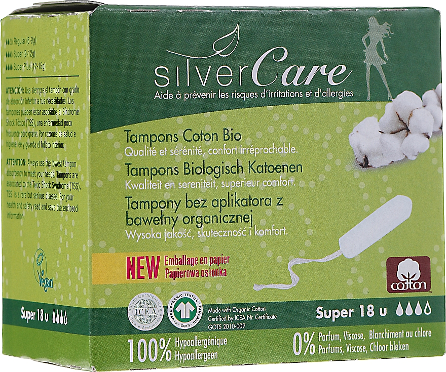 Тампони з органічної бавовни "Super", 18 шт. - Masmi Silver Care — фото N1
