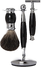 Парфумерія, косметика Набір для гоління - Golddachs Pure Badger, Safety Razor Polymer Black Chrome (sh/brush + razor + stand)