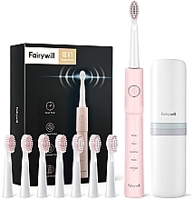 Парфумерія, косметика Электрическая зубная щетка, розовая - Fairywill E11 Pink Electric Toothbrush With 8 Bursh Heads & Travel Case