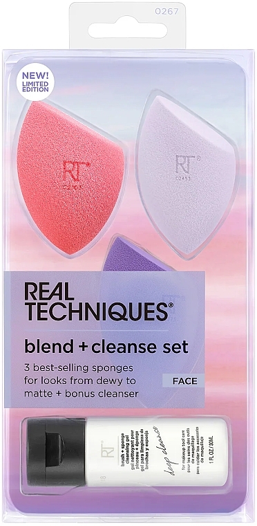 Набор - Real Techniques Sunrise To Sunset Blend + Cleanse Set (sponge/3pcs + cl/gel/30ml) — фото N1