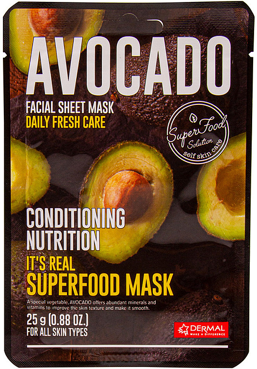 Живильна маска для обличчя з авокадо - Dermal It's Real Superfood Avocado Facial Mask — фото N1