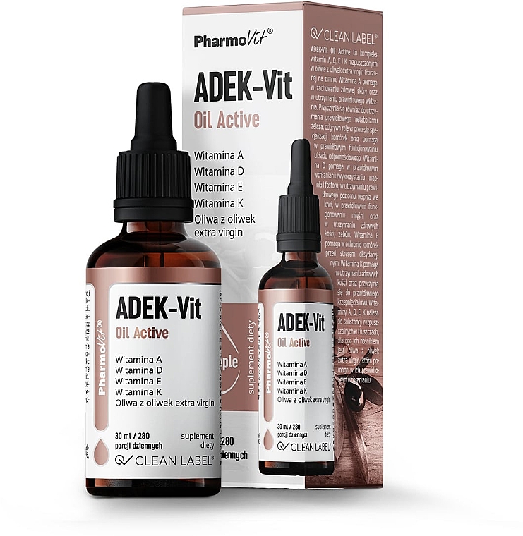 Витамины ADEK, в каплях - Pharmovit Clean Label ADEK-Vit Oil Active — фото N1
