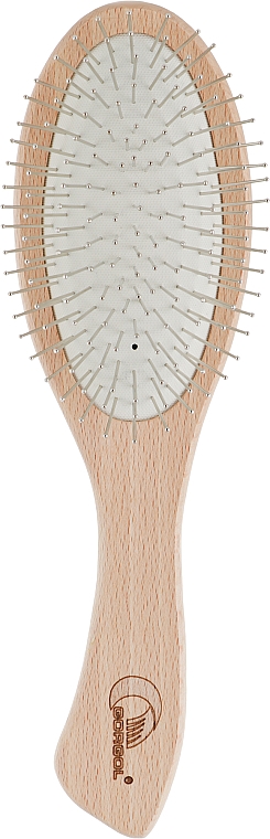 Гребінець для волосся на гумовій подушці з металевими зубчиками, 11 рядків, світлий - Gorgol — фото N1