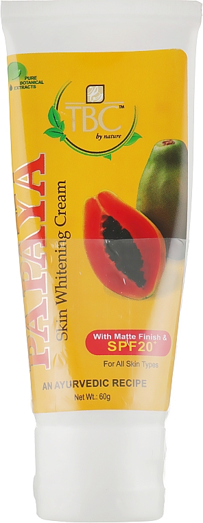 Відбілюючий шкіру крем для обличчя - TBC Papaya Skin Whitening Cream SPF20