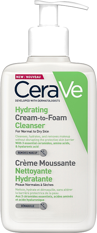 Увлажняющая крем-пенка для умывания - CeraVe Hydrating Cream To Foam Cleanser For Normal To Dry Skin