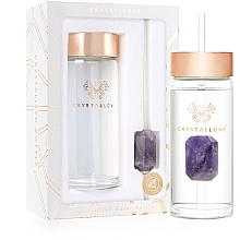 Скляна пляшка для води з аметистом і трубочкою, 400 мл - Crystallove Glass Water Bottle with Amethyst and Straw — фото N1