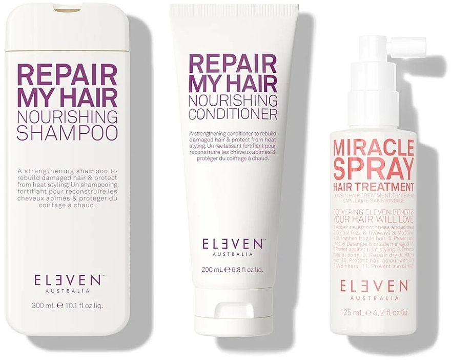 Набор - Eleven Australia Repair Holiday Trio (shm/300ml + cond/200ml + h/spray/125ml + bag) — фото N2