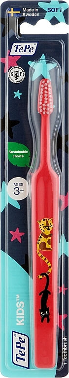 Дитяча зубна щітка, м'яка, від 3 років, червона - TePe Kids Extra Soft — фото N1