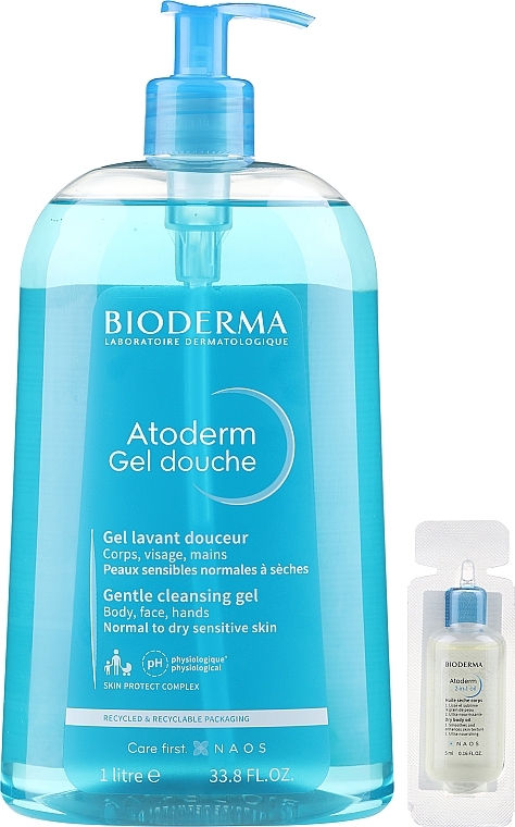 Набір - Bioderma Atoderm (sh/gel/1000ml + sh/oil/5ml) — фото N2