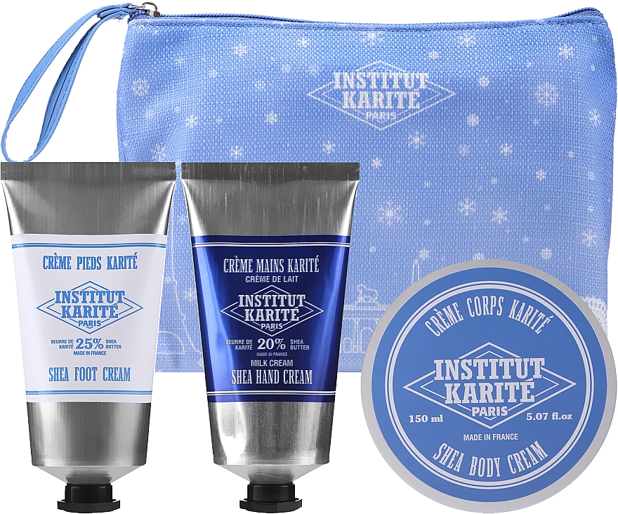 Набір кремів - Institut Karite Christmas Set Winter Hydration (pouch/1psc + foot/cr/75ml + b/cr/150ml + h/cr/75ml) — фото N1