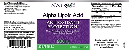 Альфа-липоевая кислота, 600 мг - Natrol Alpha Lipoic Acid — фото N3