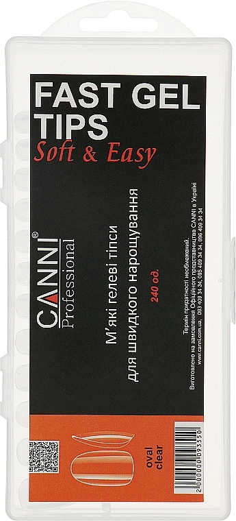 Гелеві тіпси для швидкого нарощування "Soft Oval", прозорі - Canni Clear Fast Gel Tips — фото N1