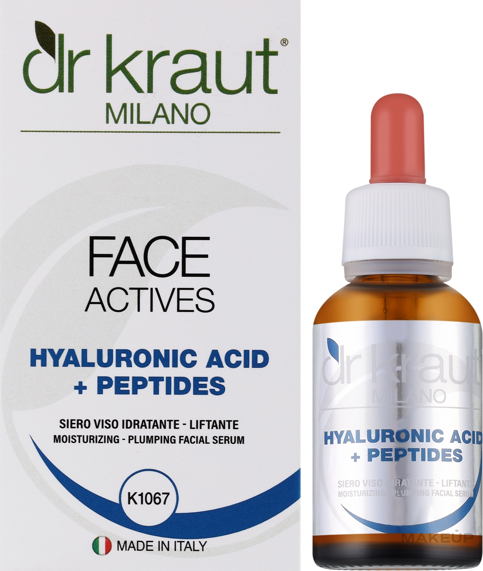 Антивозрастная лифтинг-сыворотка с гиалуроновой кислотой и пептидами - Dr.Kraut Hyaluronic Acid+Peptides Moisturizing Plumping Facial Serum — фото 30ml