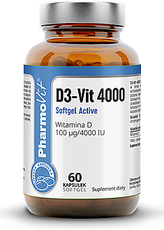 Пищевая добавка "D3-Vit 4000", капсулы - Pharmovit Clean label D3-Vit 4000 Softgel Active — фото N1