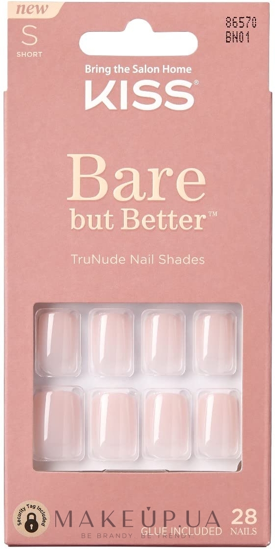 Набор накладных ногтей с клеем, короткая длина - Kiss Bare But Better Nails Nudies — фото 28шт