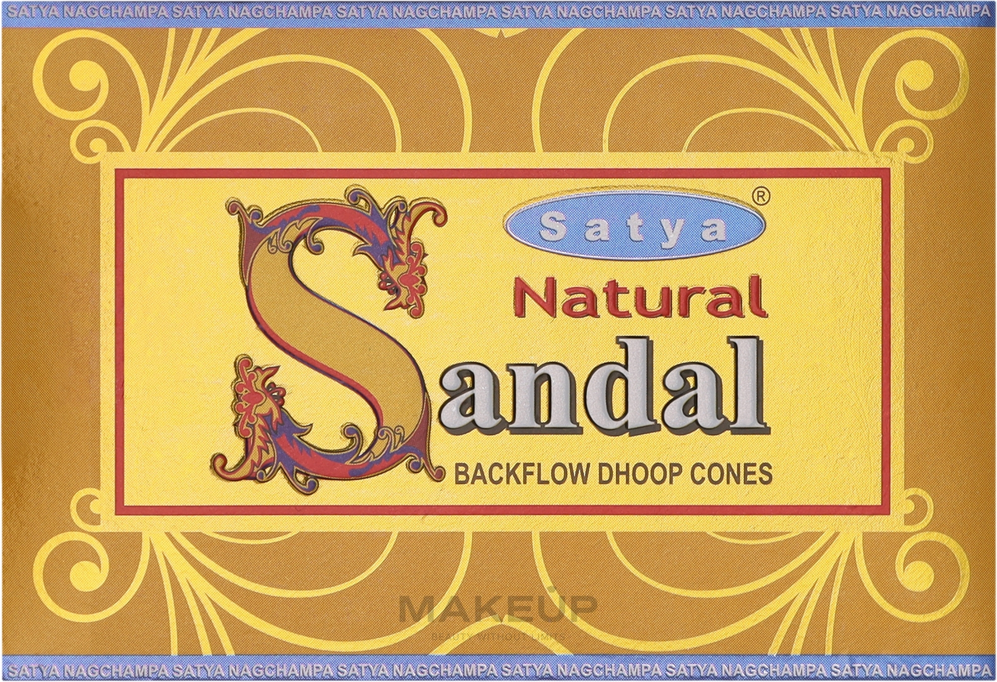 Стелющиеся дымные благовония конусы "Сандал" - Satya Natural Sandal Backflow Dhoop Cones — фото 24шт