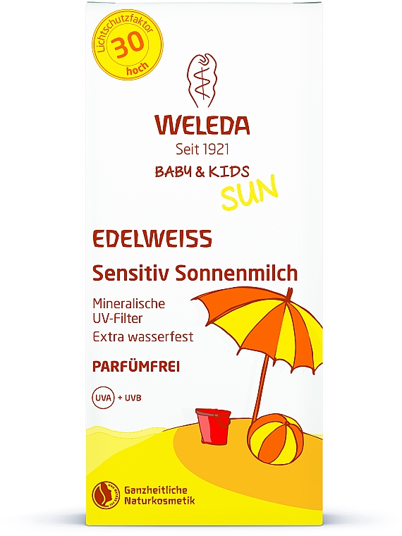 Солнцезащитное детское молочко для чувствительной кожи - Weleda Edelweiss Baby&Kids Sun SPF 30 — фото N2