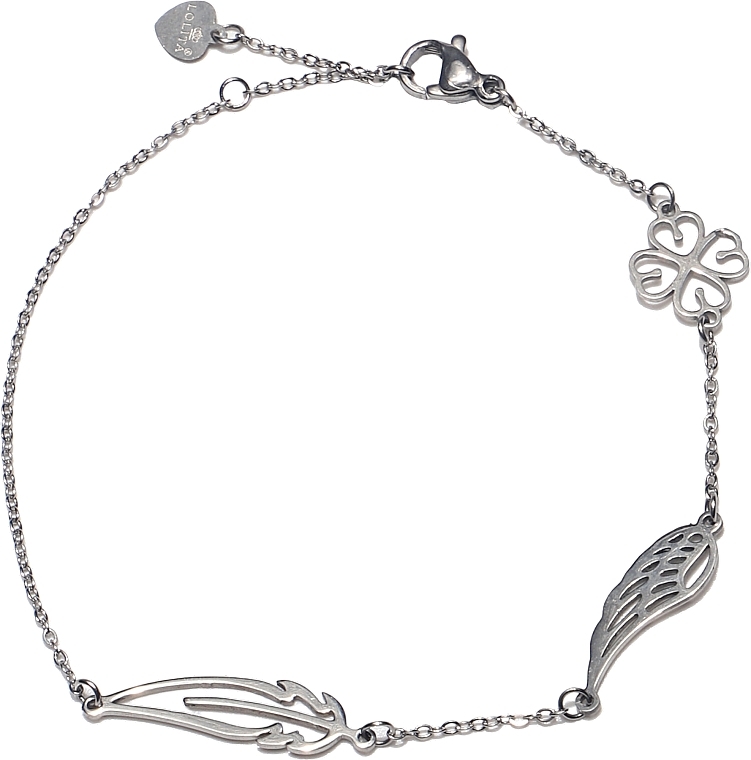 Браслет жіночий, перо, крило і сердечка, сріблястий - Lolita Accessories — фото N1