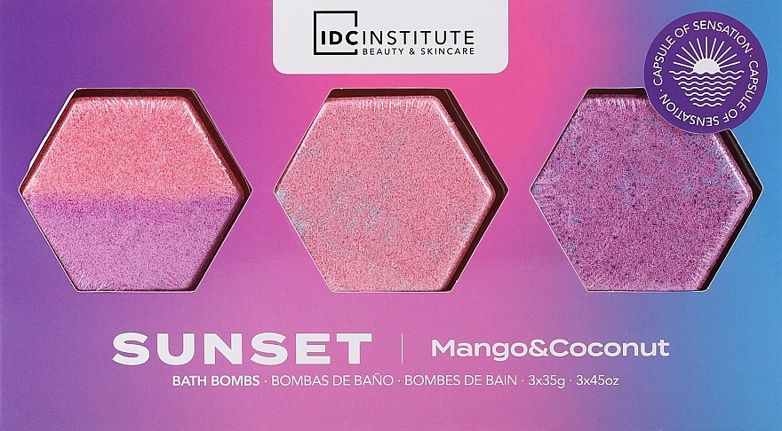 Бомбочки для ванны "Cocktail", sunset, mango & coconut 2 - IDC Institute Bath Bombs — фото N1