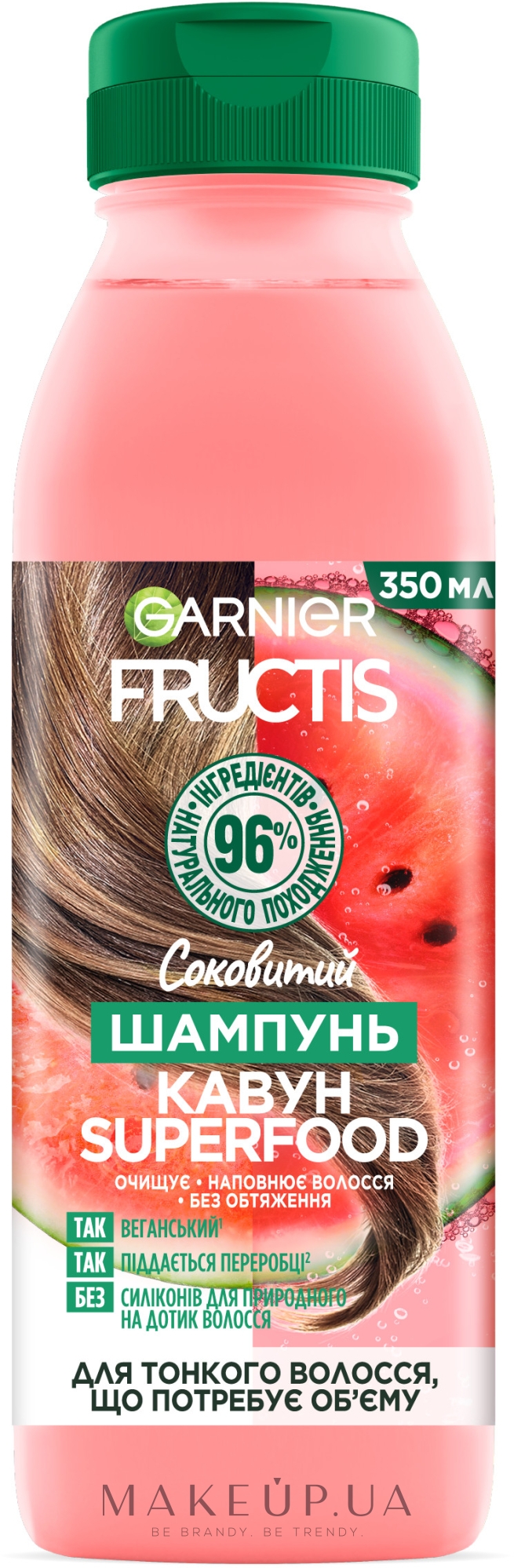 Шампунь "Соковитий кавун" для тонкого волосся, яке потребує об'єму - Garnier Fructis Superfood  — фото 350ml