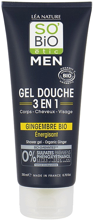 Гель для душа и шампунь 3 в 1 "Имбирь" - So'Bio Etic Men Shower Gel Organic Ginger — фото N1