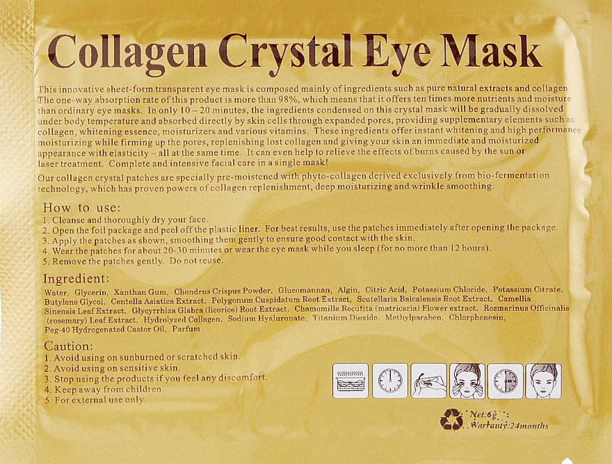 Антивікові гідрогелеві патчі під очі проти зморшок з колагеном і витяжкою плаценти - Veronni Collagen Crystal Eye Mask — фото N2