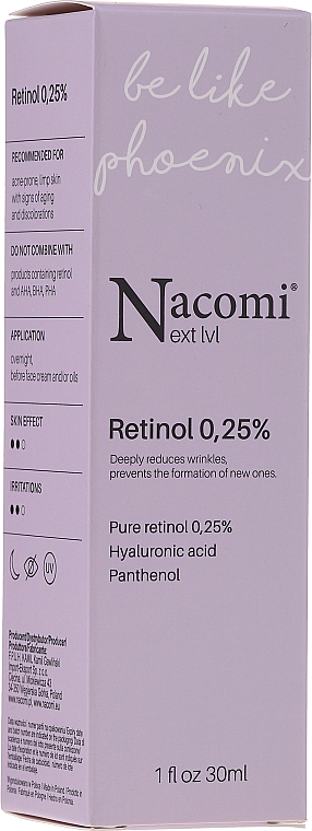 Ночная сыворотка для лица с ретинолом - Nacomi Next Level Retinol 0,25%