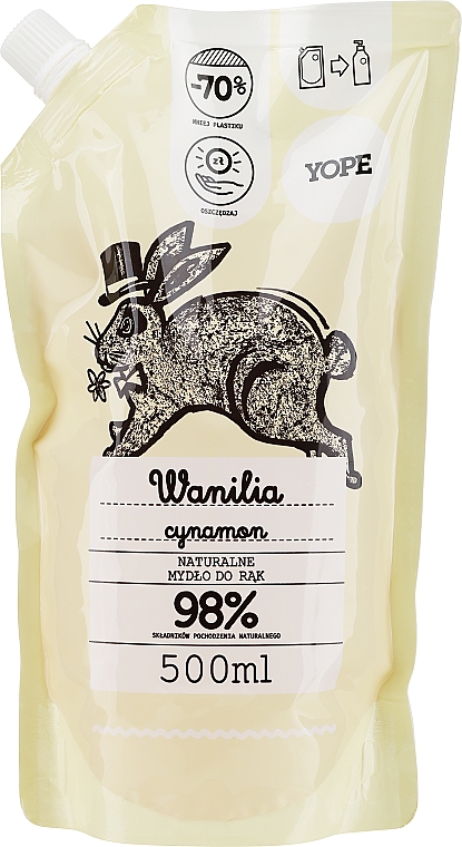 Рідке мило "Кориця та ваніль" - Yope Vanilla Natural Liquid Soap 98 % (дой-пак) — фото N1
