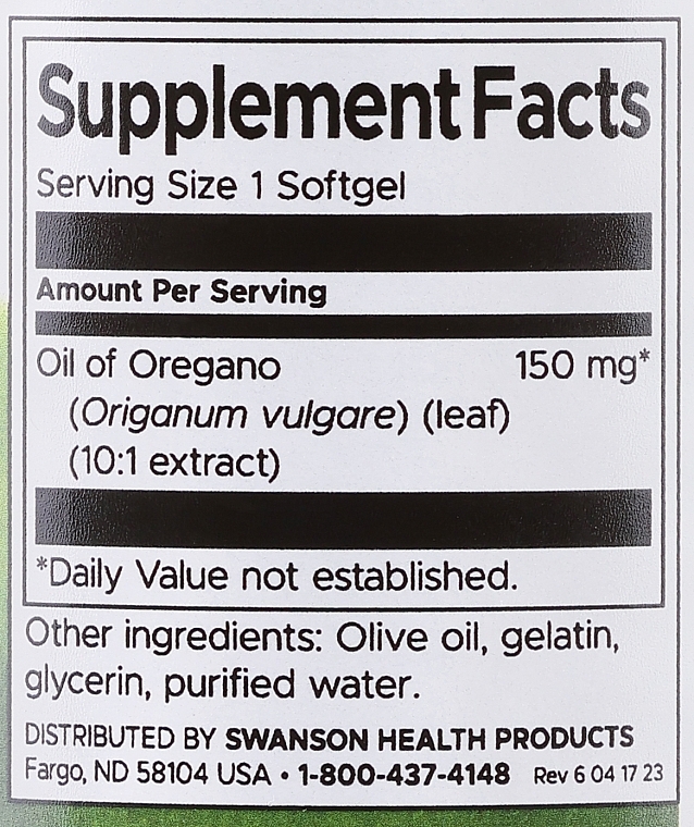 Дієтична добавка "Олія орегано" - Swanson Oregano Oil 10:1 Extract 150 mg — фото N3