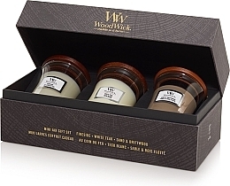 Набор - WoodWick 3 Mini Jar Set Fireside x White Teak x Sand & Driftwood (candle/3x85g) — фото N2