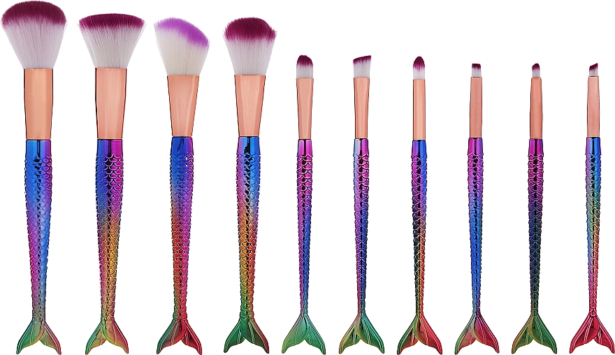 Набор кистей для макияжа, 10 шт, розовый - Lewer Mermaid Tail — фото N1