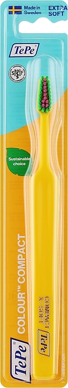 Зубна щітка, надм'яка, жовта із зеленою щетиною - TePe Colour Compact X-Soft Gul — фото N1