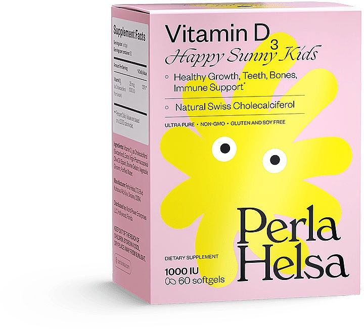 Витамин Д3 1000 UI, 60 капсул - Perla Helsa Vitamin D3 1000 UI Happy Sunny Kids Dietary Supplement — фото N1