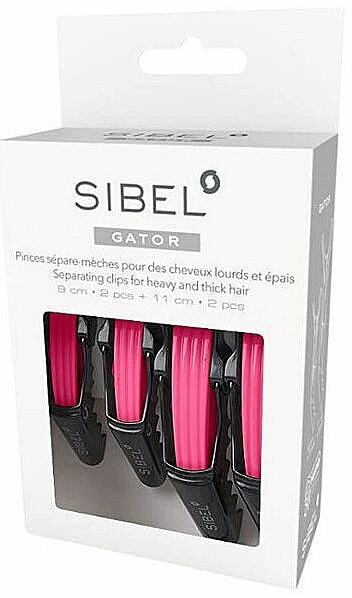 Затискачі для волосся, чорно-рожеві - Sibel Gator Clips Red 2XL+2S — фото N1