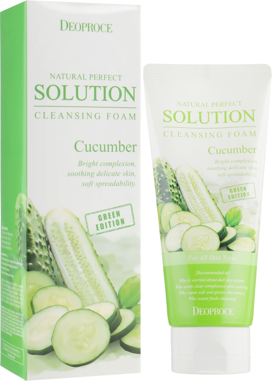 Пенка для умывания с экстрактом огурца - Deoproce Natural Perfect Solution Cleansing Foam Green Edition Cucumber  — фото N1
