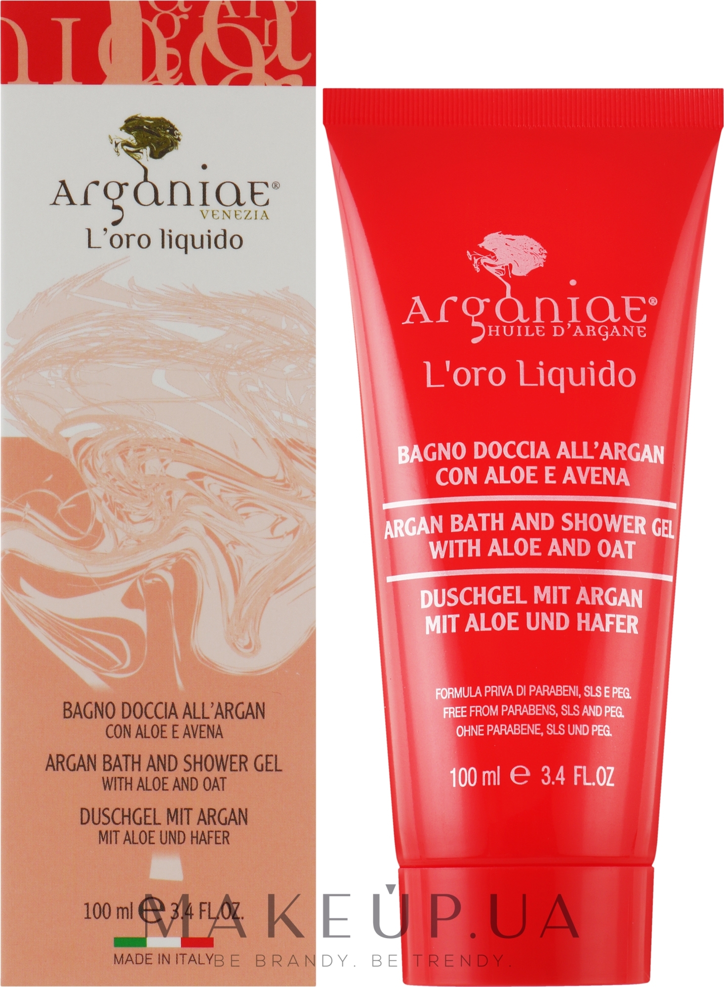 Гель для ванны и душа с аргановым маслом алоэ и овсом - Arganiae L'oro Liquido Argan Oil Bath And Shower Body Foam (туба) — фото 100ml