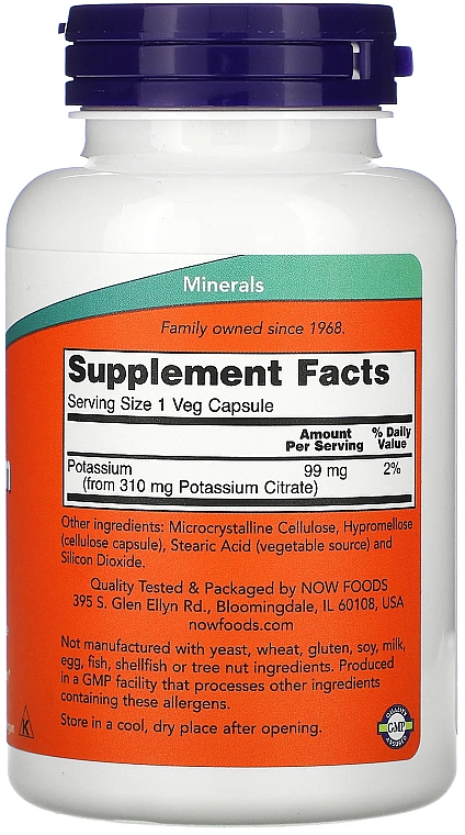 Капсулы "Цитрат калия" 99 mg - Now Foods Potassium Citrate — фото N2