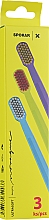 Духи, Парфюмерия, косметика Набор зубных щеток "X", ультрамягких, фиолетово-желтая + салатово-розовая + сине-белая - Spokar X