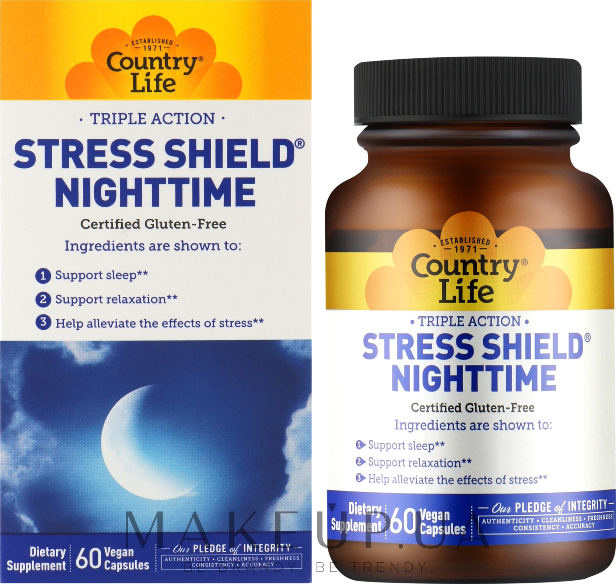 Харчова добавка "Нічний захист від стресу" - Country Life Stress Shield Nighttime — фото 60шт