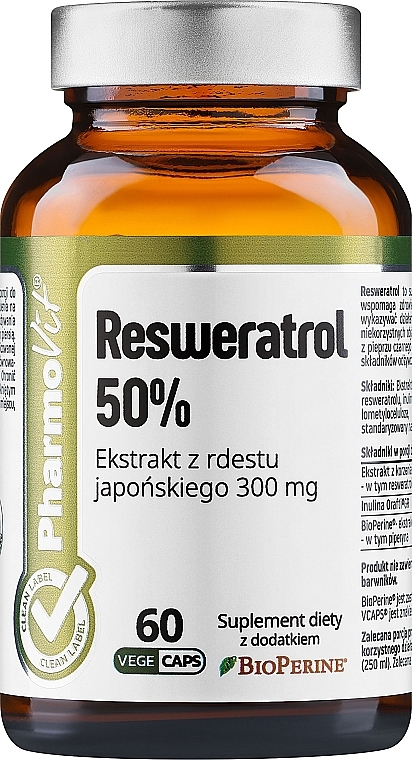 Пищевая добавка "Ресвератрол 50%" 60 шт. - Pharmovit Clean Label — фото N1