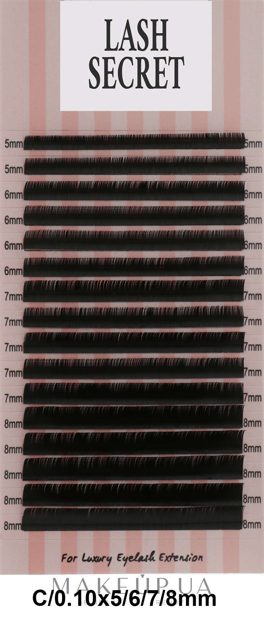 Накладные ресницы, черные, 16 линий (mix, 0,1, C, 5-8) - Lash Secret — фото 1уп