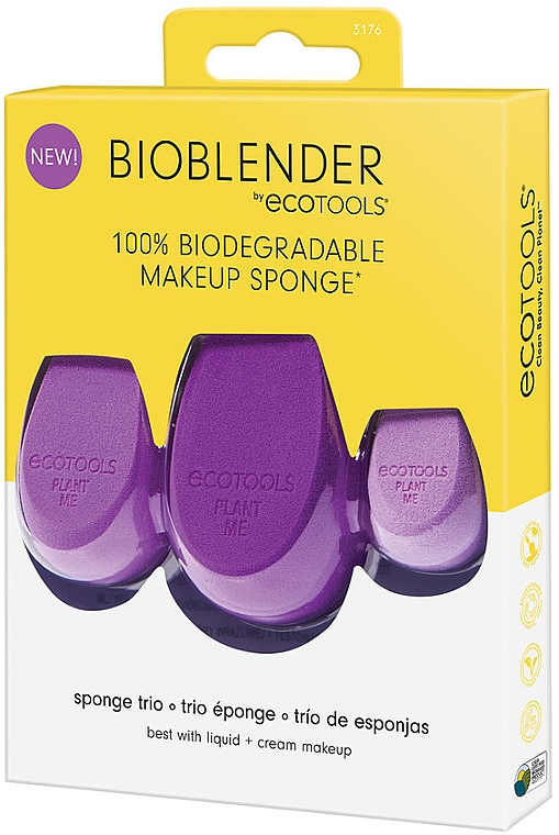 Спонж для макияжа, фиолетовый ,3шт - EcoTools BioBlender Trio — фото N1