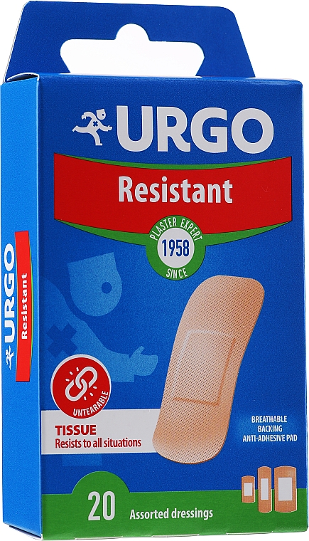 Пластырь медицинский водонепроницаемый с антисептиком, 3 размера - Urgo Resistant — фото N1