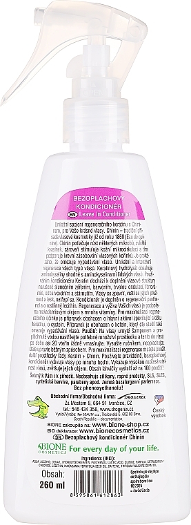 Несмываемый кондиционер для волос - Bione Cosmetics Keratin + Quinine Leave-in Conditioner — фото N2