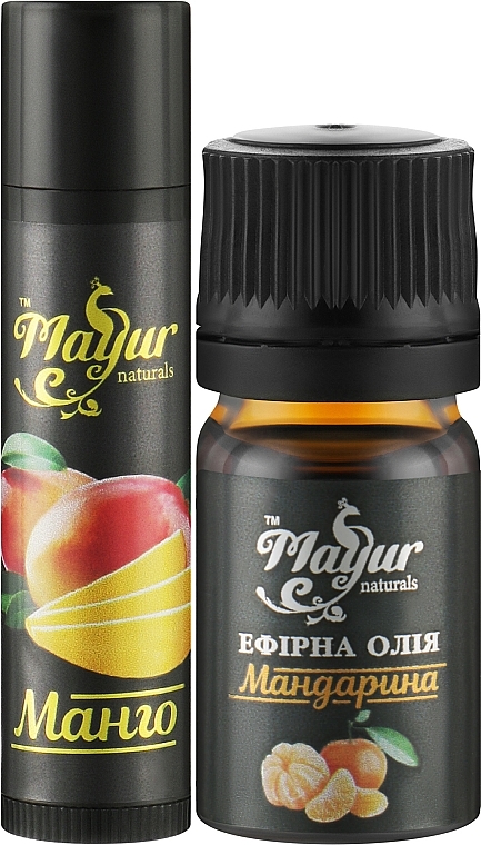 Подарочный набор для волос и тела "Манго и мандарин" - Mayur (ess/oil/5ml + lip/balm/5g) — фото N1